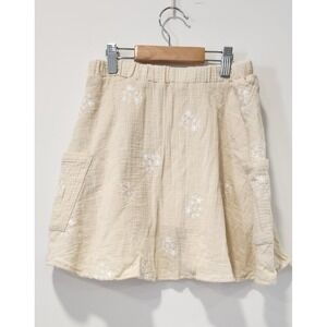 BEARPAW Girl Skirt Sz 10 Daisy Floral Embroidered Gauzy Baige/White Packet/Short